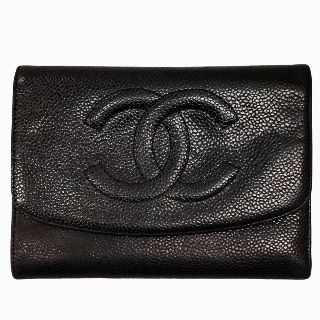 シャネル CHANEL ヴィンテージ キャビアスキン 5番台 3つ折り財布 