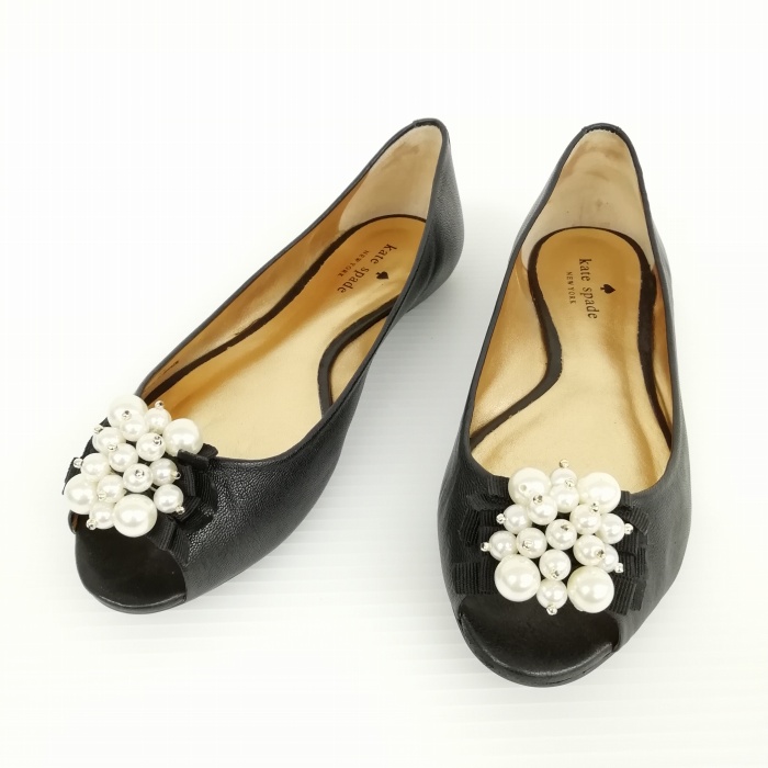 ケイトスペード KATE SPADE ビジュー リボン オープントゥ フラット 