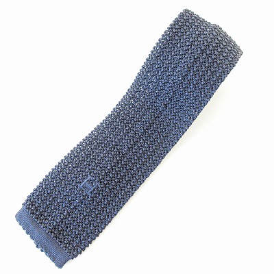 エルメス HERMES 美品 ニット ネクタイ ニットタイ ロゴ刺繍 シルク 