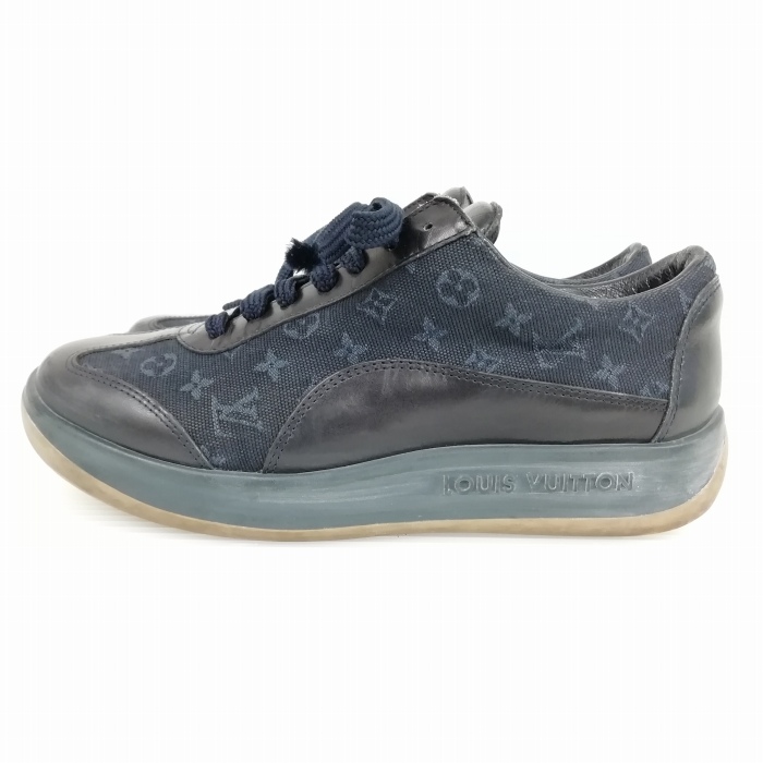ルイヴィトン レザー キャンパス シューズ 濃紺 モノグラム