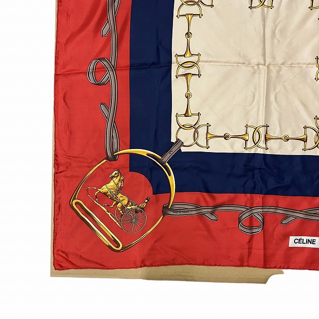 CELINE 馬車柄 ヴィンテージ シルクスカーフ レトロ 上品 オールドセリーヌ 馬車柄キャンパス ボストンバッグ ・馬具柄