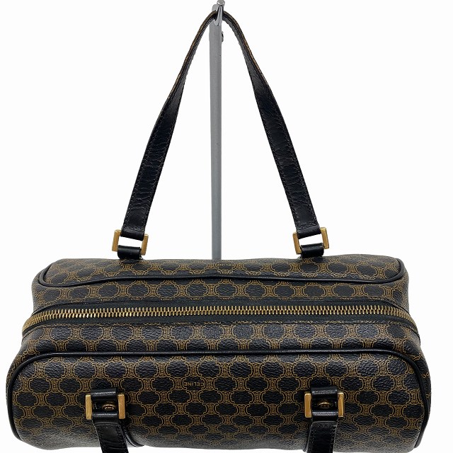 CELINE ハンドバッグ トリオンフ 黒マカダム PVC×レザー ゴールド金具