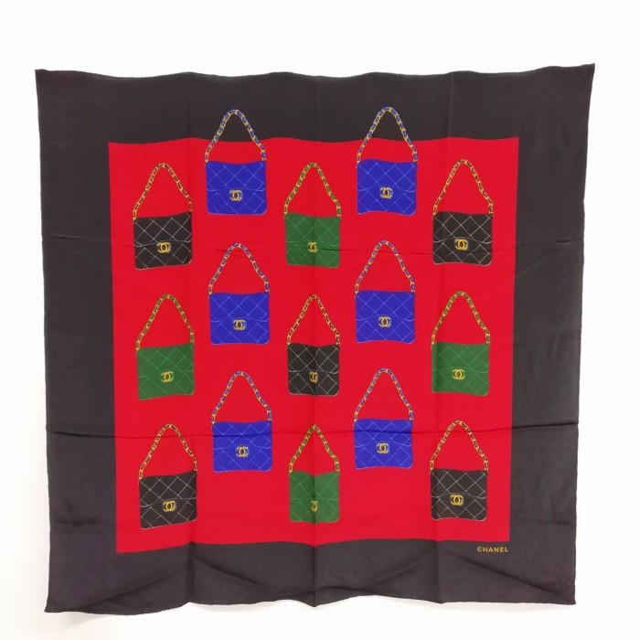 シャネル CHANEL マトラッセ バック柄 大判 スカーフ 約88cm×86cm 美品 
