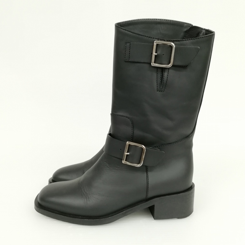 CHANEL 黒 レザー エンジニアブーツ