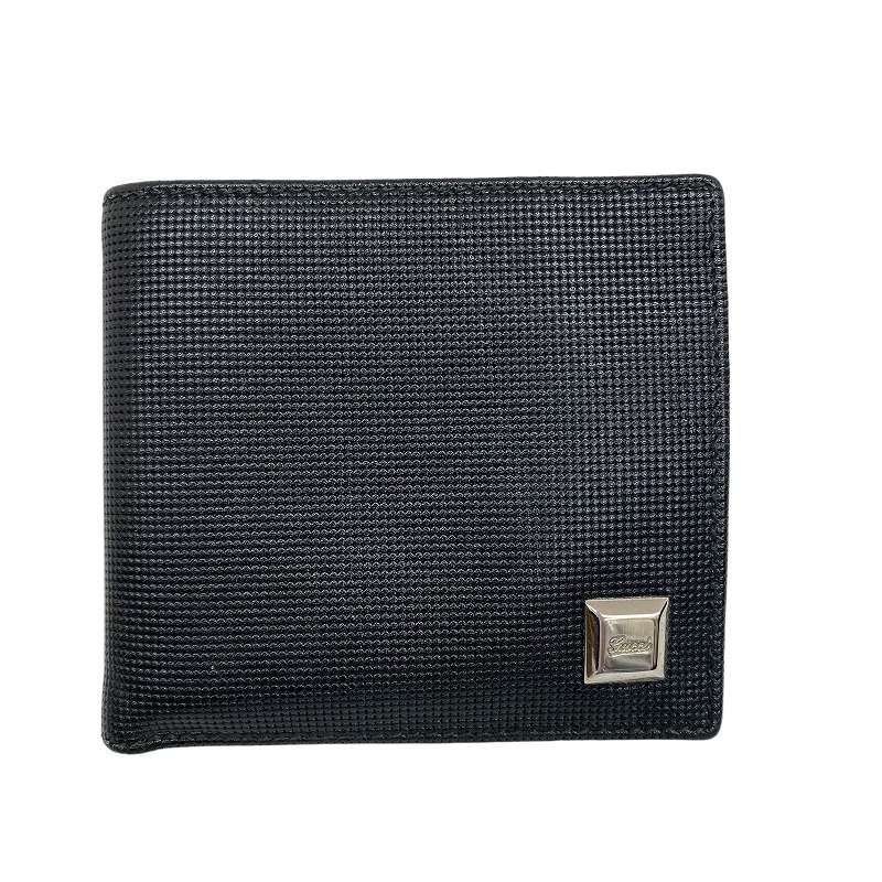 グッチ GUCCI 203621 2つ折り 財布 型押し レザー ロゴプレート 黒 