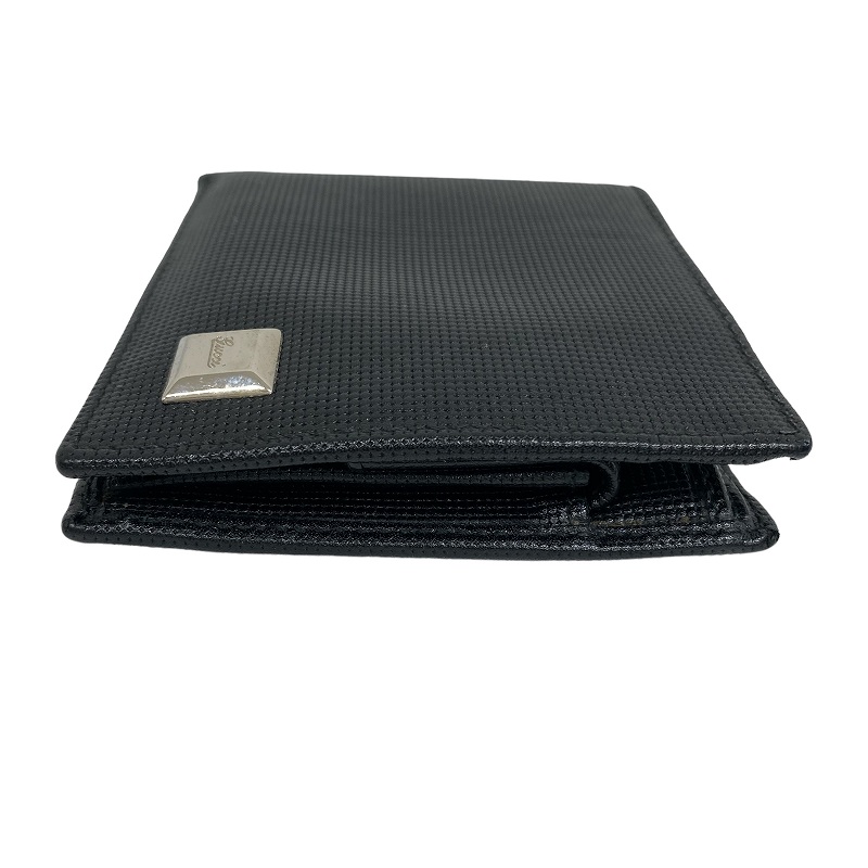 グッチ GUCCI 203621 2つ折り 財布 型押し レザー ロゴプレート 黒