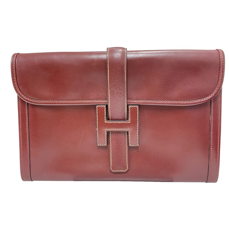 エルメス HERMES ジジェPM クラッチバッグ ボックスカーフ ボルドー 