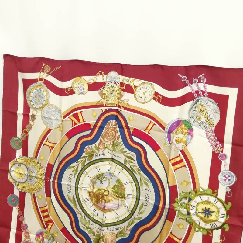 エルメス HERMES カレ90 parmi les fleurs je compte les heures 花の 