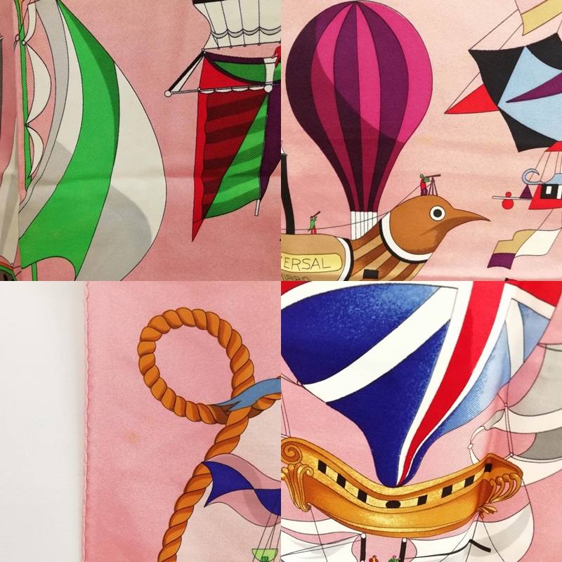 希少 HERMES エルメス カレ90 大空の狂気 大判スカーフ タグ付 ピンク HERMES エルメス カレ90 LES FOLIES DU CIEL 大空の狂気 大判