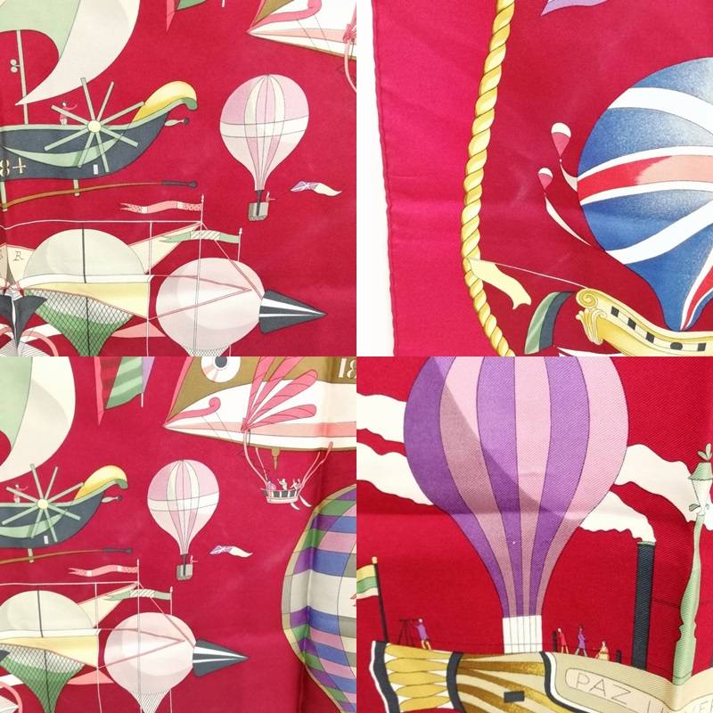 希少 HERMES エルメス カレ90 大空の狂気 大判スカーフ タグ付 ピンク