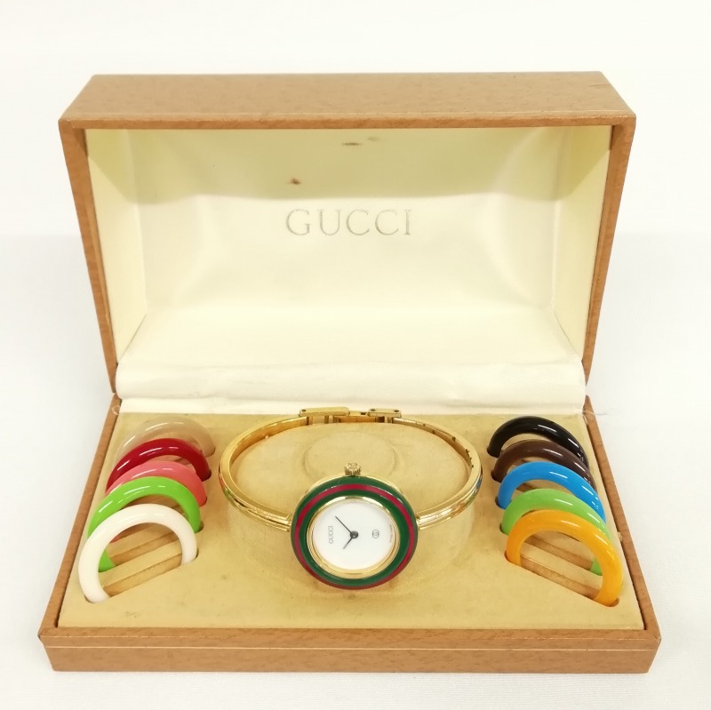 グッチ GUCCI 1100-L バングル ウォッチ チェンジベゼル 11種 クオーツ 