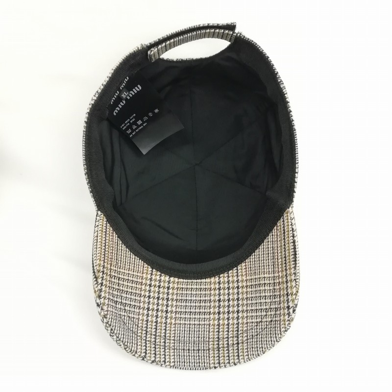 美品 miumiu 千鳥柄　ウール　キャップ miu MIU ミュウミュウ 帽子 キャップ チェックウールCAP 5HC179