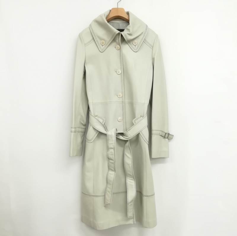 【NORTH BEACH 】ラムレザーコート　ロング　アイボリー　羊革 レデースNORTH BEACH 革ロングコート(ホワイト)