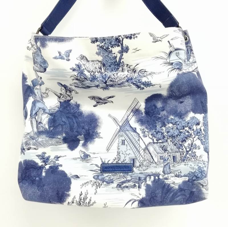 ロンシャン LONGCHAMP プリント コットン キャンバス ハンドバッグ  