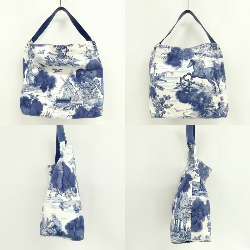 ロンシャン LONGCHAMP プリント コットン キャンバス ハンドバッグ  