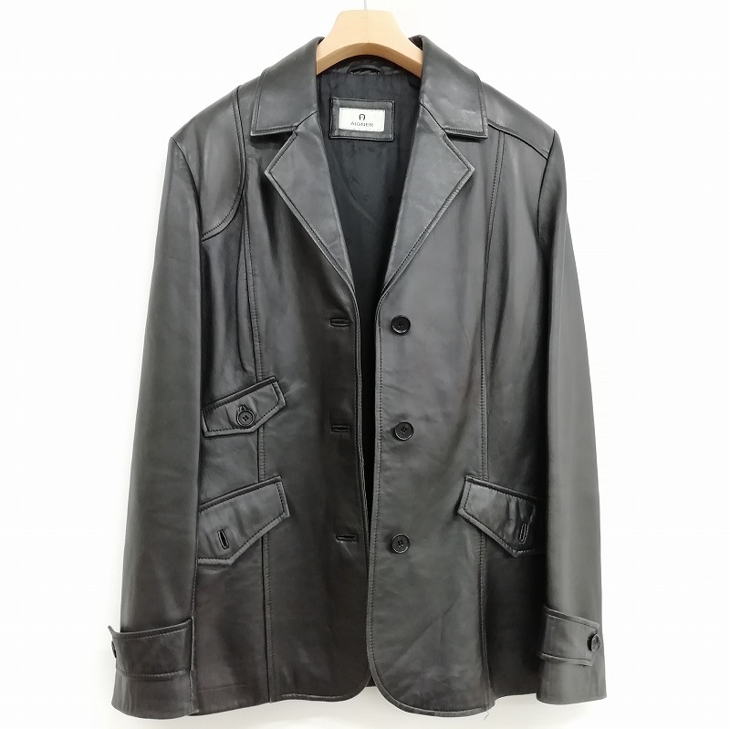 アイグナー AIGNER レザージャケット ブルゾン 長袖 38 ブラック 