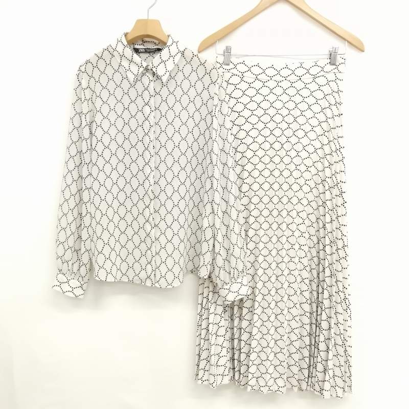 ザラ ZARA セットアップ ブラウス プリーツ ロング スカート ドット 総 