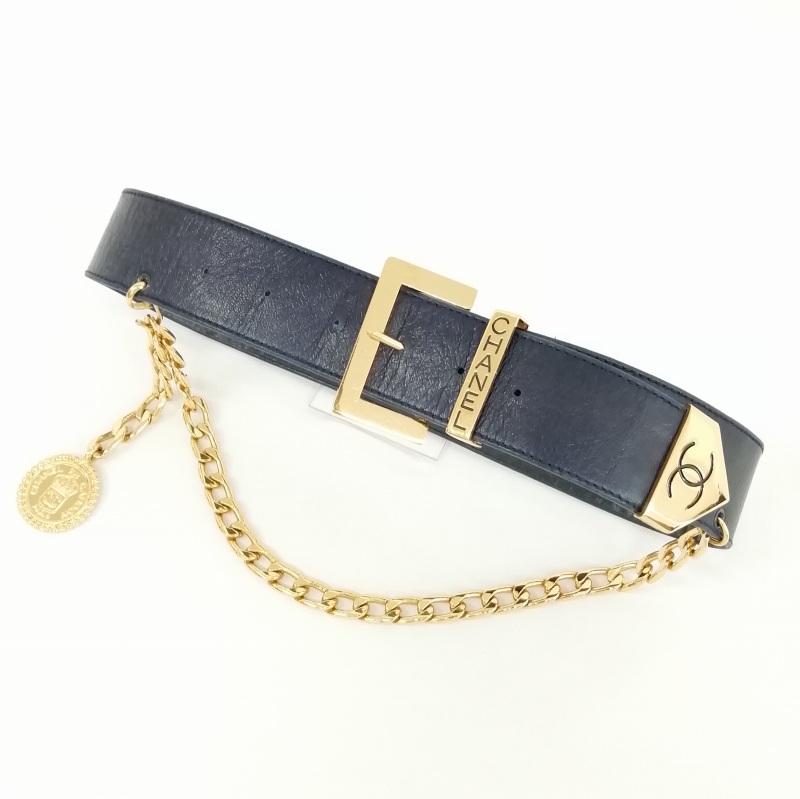 シャネル CHANEL ヴィンテージ コイン チェーン レザー ベルト ココ 