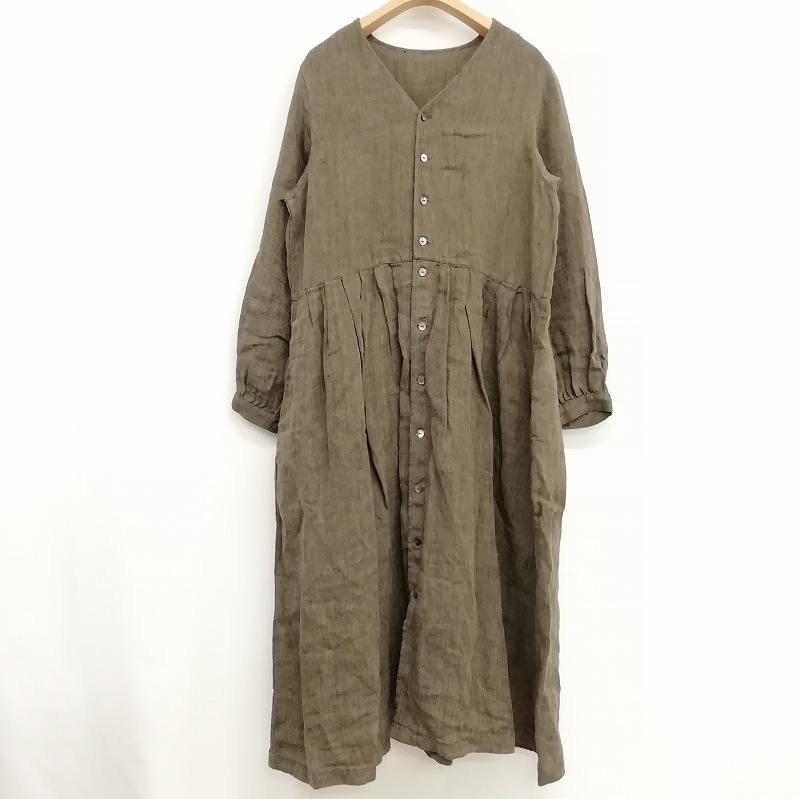 ネストローブ nest Robe 前後2WAYリネンギャザーワンピース ロング V  