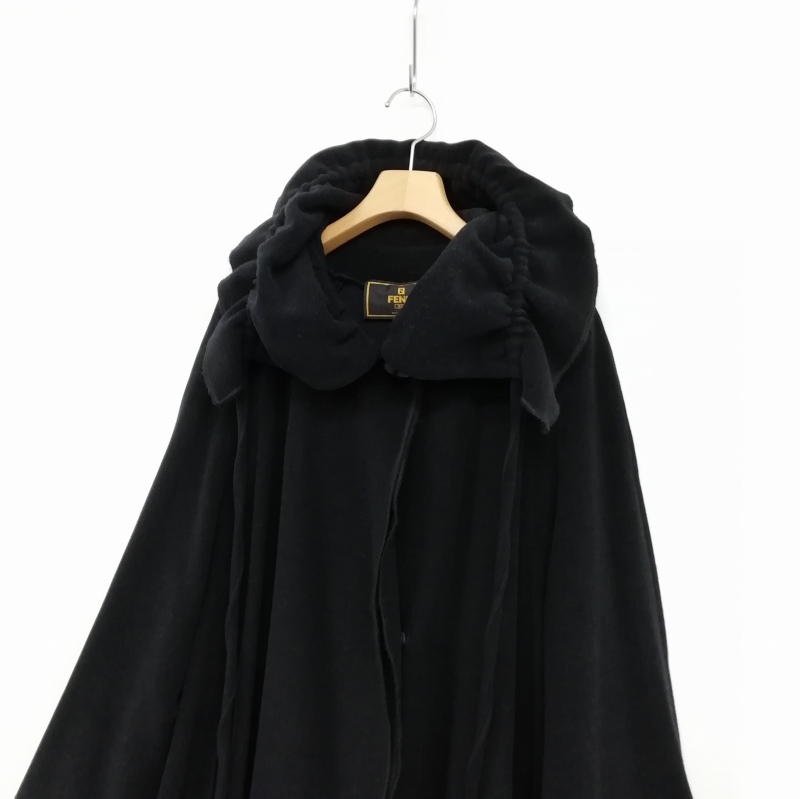 FENDI サイズ40 黒 ウールコート ラペルカラー ウエストリボン 24AW NEW】FENDI / ウール ショールカラー ベルト付きコート