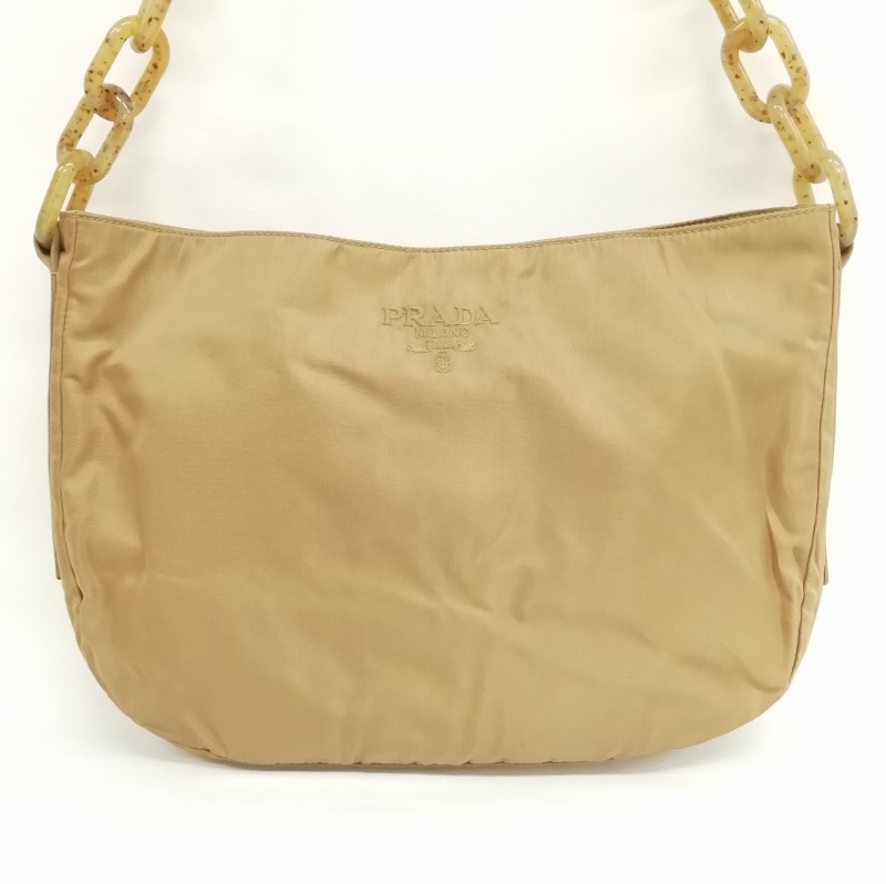 PRADA ベージュ ロゴ刺繍 ショルダーバッグ