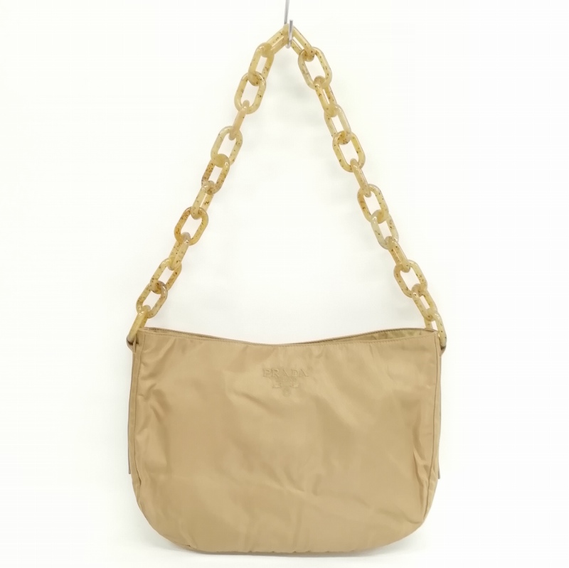 PRADA ベージュ ロゴ刺繍 ショルダーバッグ