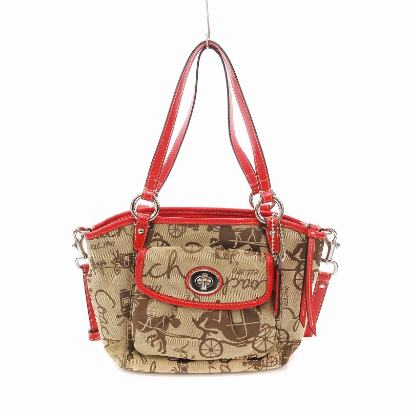 Coach ショルダーバッグ ベージュ/ブラウン/ワインレッド コーチ Coach ショルダーバッグ ベージュ/ブラウン/ワインレッド コーチ