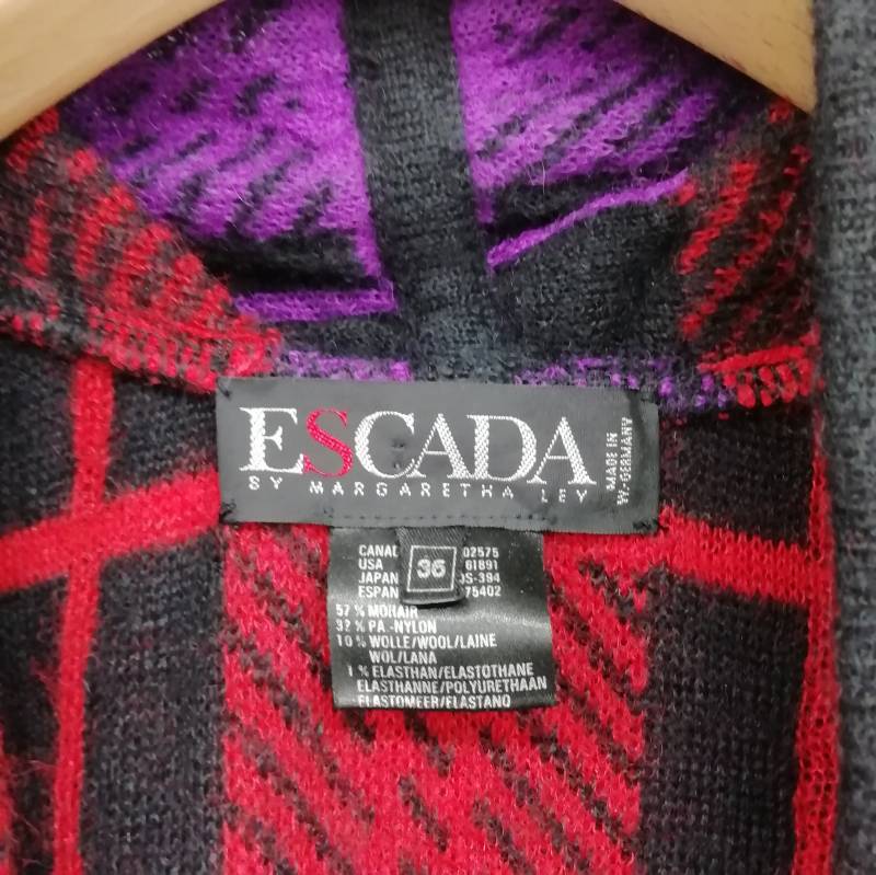 エスカーダ ESCADA ヴィンテージ チェック オーバーサイズ ロング モヘヤ ニット カーディガン 36 マルチ レディース エスカーダ ESCADA ヴィンテージ チェック オーバーサイズ