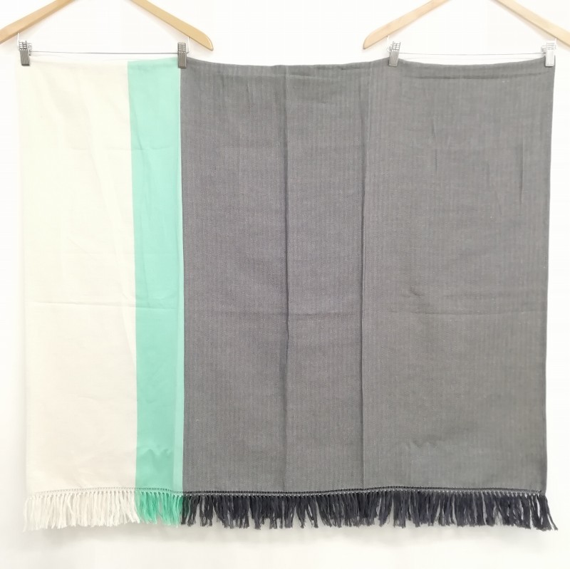 HERMES 青 ラグマット　マルチカバー　フリークロス　ベッドカバー エルメス HERMES マルチカバー ラグ フリークロス フリンジ コットン