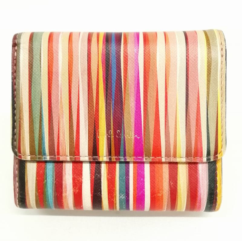 新品 ポールスミス 二つ折り財布 コンパクトウォレット レザー マルチストライプ ポールスミス Paul Smith 二つ折り財布 マルチストライプ （ブラック
