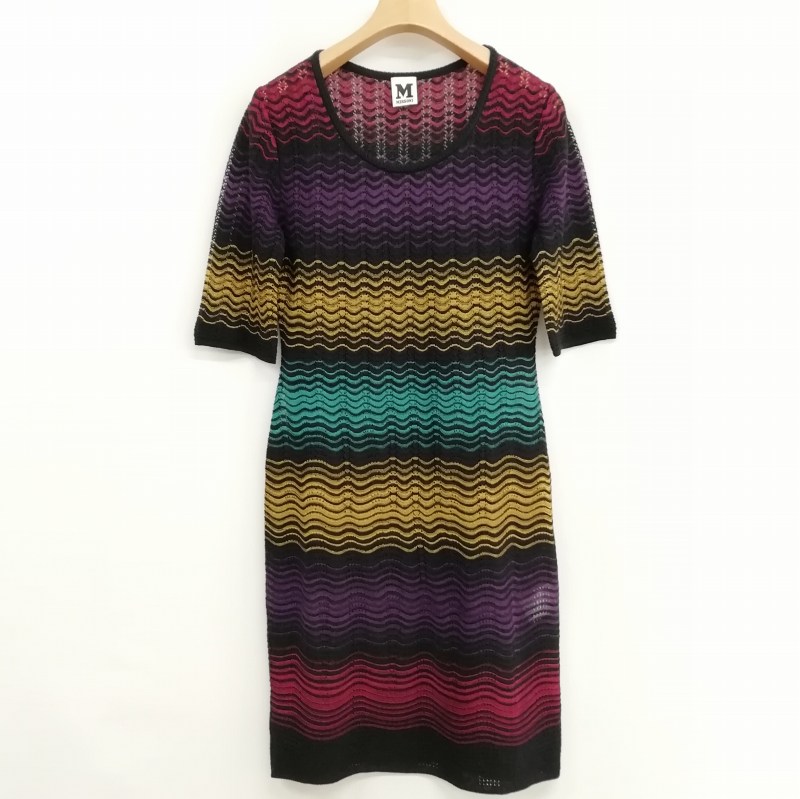 M MISSONI エムミッソーニ　多色ニットワンピース　半袖　リネンブレンド MISSONI ワンピース エムミッソーニ ニット ミッソーニ 半袖 M