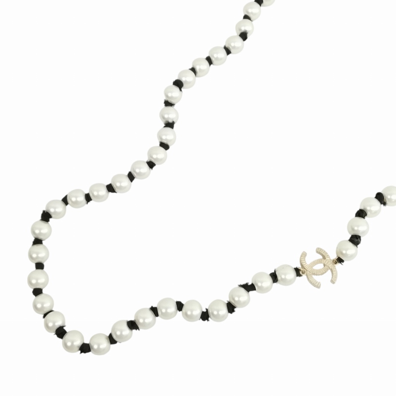 シャネル CHANEL A16K フェイクパール リボン ロング ネックレス ココ 