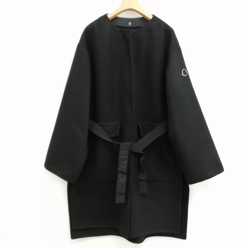 美品★ MONCLER モンクレール ノーカラー ウール コート ジャケット 黒 モンクレール MONCLER 21AW Fleole ウール ロング コート フーデット