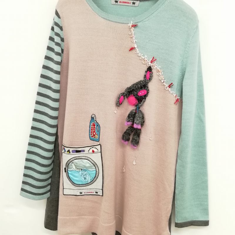 ALBEROBELLO - OLLEBOREBLA カットソー ぶたさん刺繍 異素材ミックス