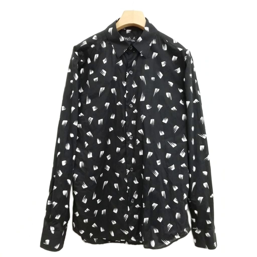 アニエスベーオム Agnes b. homme 筆タッチ柄 総柄 シャツ 長袖 38 
