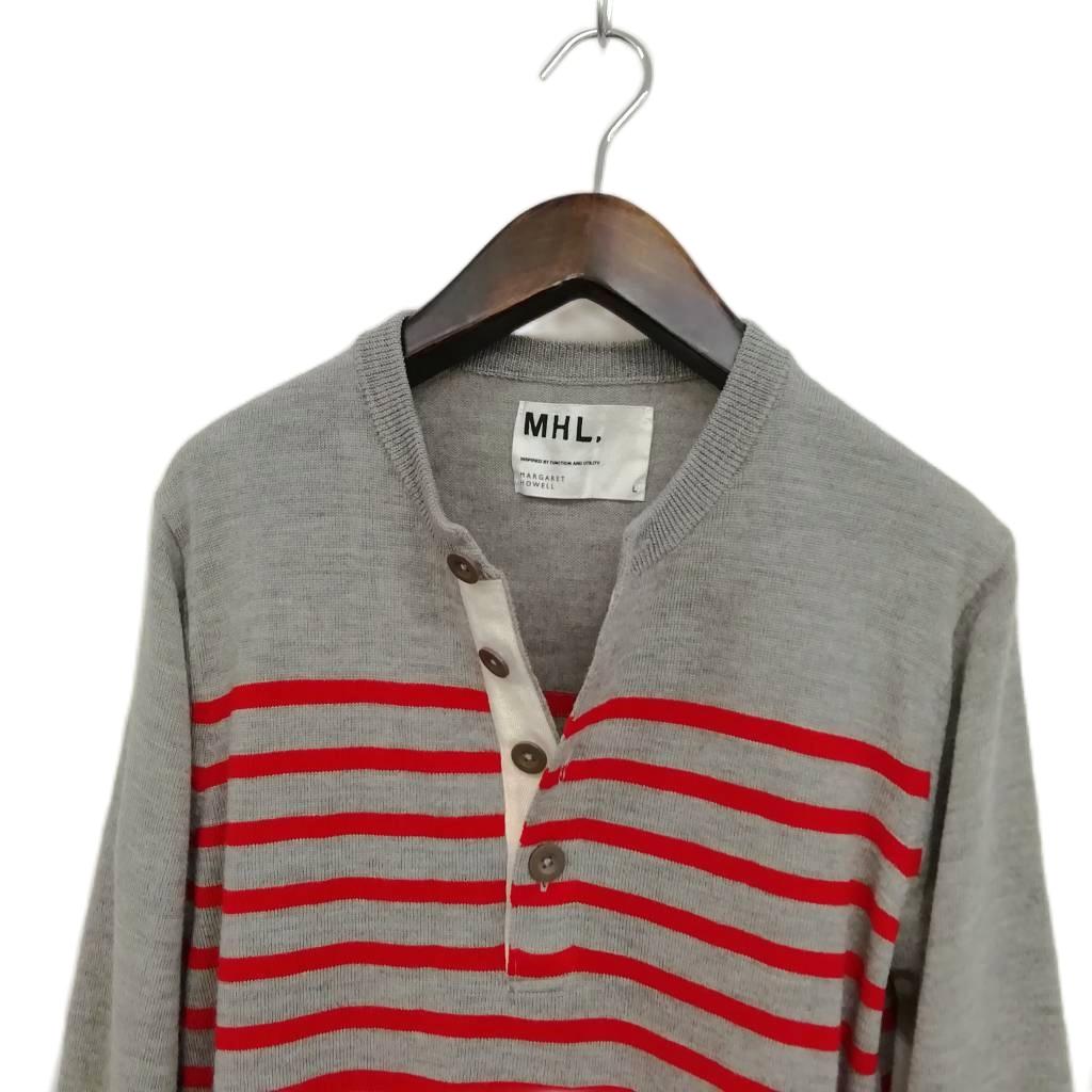 マーガレットハウエル MHL. ボーダー ウール ニット セーター ヘンリー 