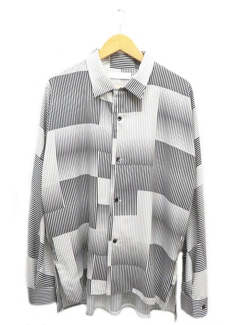 エトセンス Ethosens 18ss オープンカラー ストライプ シャツ 長袖 E118 4 2 黒 灰色 ブラック グレー ブランド古着ベクトル 中古 0801 0045 メンズ 055 ベクトルパーク