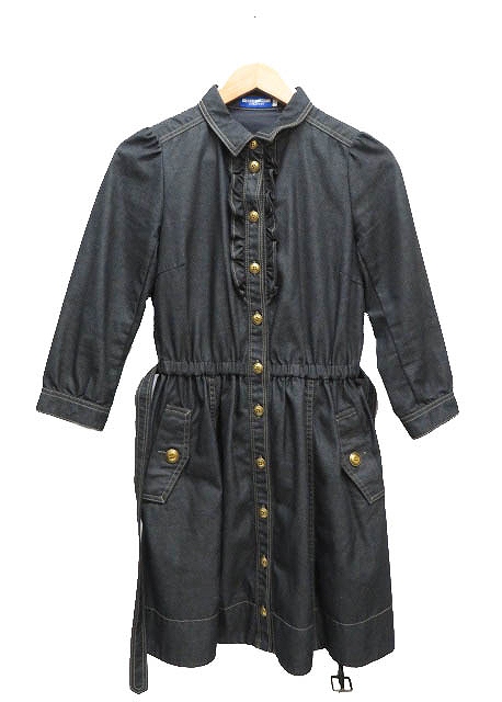 バーバリーブルーレーベル Burberry Blue Label フリル デニム ワンピース 裏地 チェック ひざ丈 長袖 E1j03 106 09 38 青 インディゴ ブルー ブランド古着ベクトル 中古 0804 0050 レディース 055 ベクトルパーク