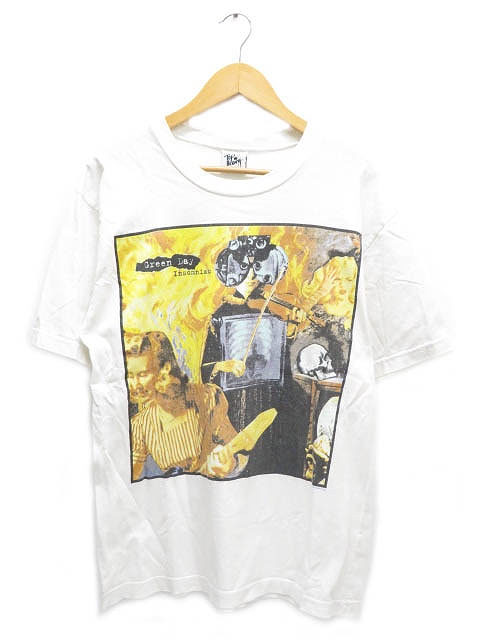 ヴィンテージ Vintage 90s Green Day Insomniac グリーン デイ インソムニアック バンド Tシャツ 半袖 カットソー M 白 ホワイト ブランド古着ベクトル 中古 00 0075 メンズ 055 ベクトルパーク