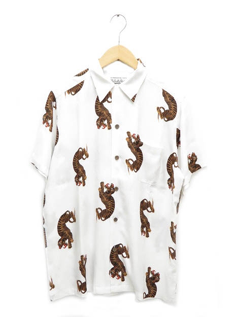 ワコマリア Wacko Maria 19ss Tiger Pattern Hawaiian Shirt タイガー パターン ハワイアン シャツ アロハ 虎柄 半袖 M 白 ホワイト ブランド古着ベクトル 中古 0917 0110 メンズ 055 ベクトルパーク