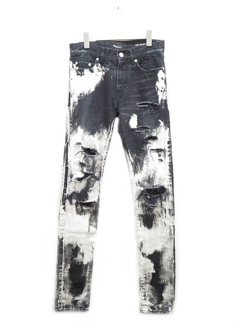 サンローラン パリ Saint Laurent Paris クラッシュ ブリーチ デニム スキニー パンツ 4242 Y801l 28 黒 白 ブラック ホワイト ブランド古着ベクトル 中古 1215 0110 メンズ 055 ベクトルパーク