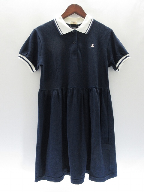 未使用品 エレッセ Ellesse ポロシャツワンピース 160 紺 白 半袖 ライン入 コットン 薄手 ワンポイント ネイビー 057 ベクトルパーク