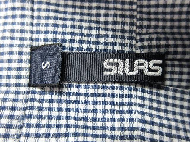 サイラス SILAS チェックシャツ S 紺 白 紫 半端袖 ボタンダウン 7分袖 