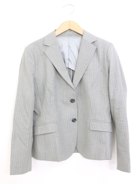 ユニクロ Uniqlo テーラードジャケット ブレザー ストライプ シングル 長袖 M グレー Yt21 レディース 059 ベクトルパーク