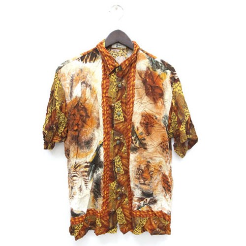 Dolce Sport レトロシャツ アニマル 総柄 パターン 半袖 茶 ブラウン