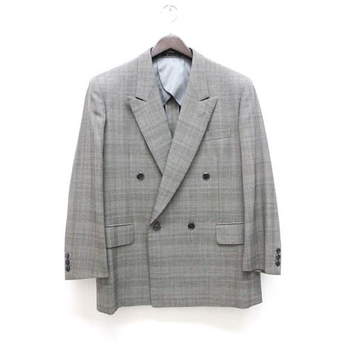 テーラードジャケット ブレザー ダブルブレスト チェック 柄 灰色