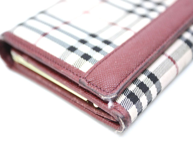 バーバリー BURBERRY 長財布 ノバチェック 二つ折り ベージュ レッド