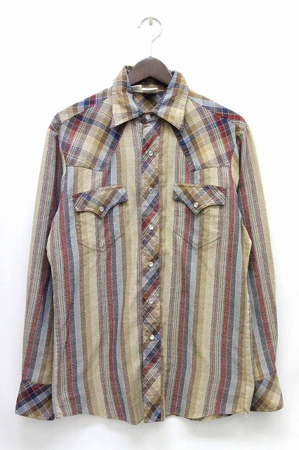 ケニントン Kennington レトロシャツ ストライプ 柄 長袖 M ブラウン