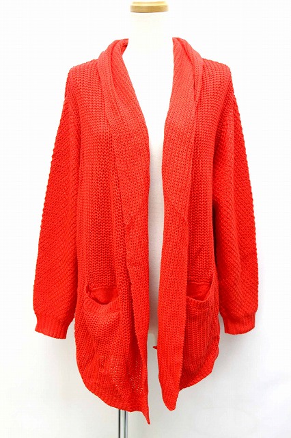 ナノユニバース Nano Universe The 1st Floor カーディガン ボタンレス ワイド ニット 長袖 F レッド 赤 Z レディース 059 ベクトルパーク