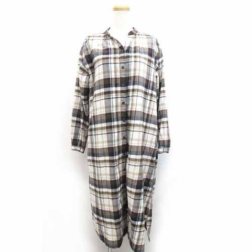 シネマクラブ Cinemaclub シャツワンピース ネルシャツ ロングワンピ チェック柄 ノーカラー 前ボタン M ブラウン 茶 O レディース 059 ベクトルパーク